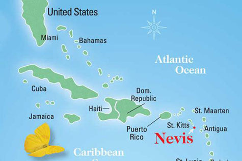 Map of Nevis and Neighboring Caribbean Islands